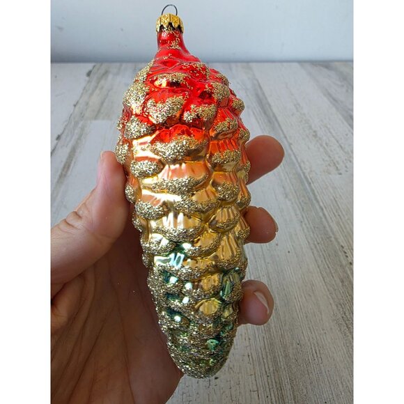 Vintage Columbia glitter gold acorn pinecone large ornament rainbow Xmas tree - Picture 3 of 7